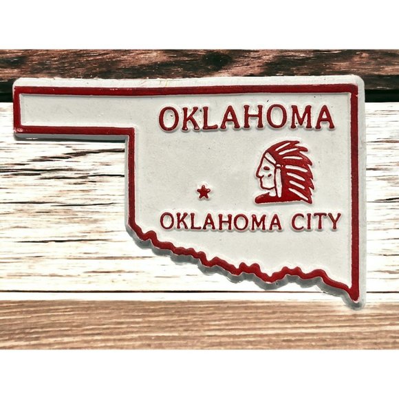 Oklahoma State Outline Refrigerator Magnet Vintage Red White Oklahoma City - Picture 1 of 6
